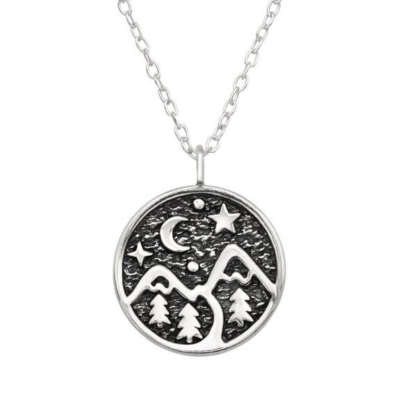 Sterling Silver Starry Night Mountain Pendant - Picture 1 of 10